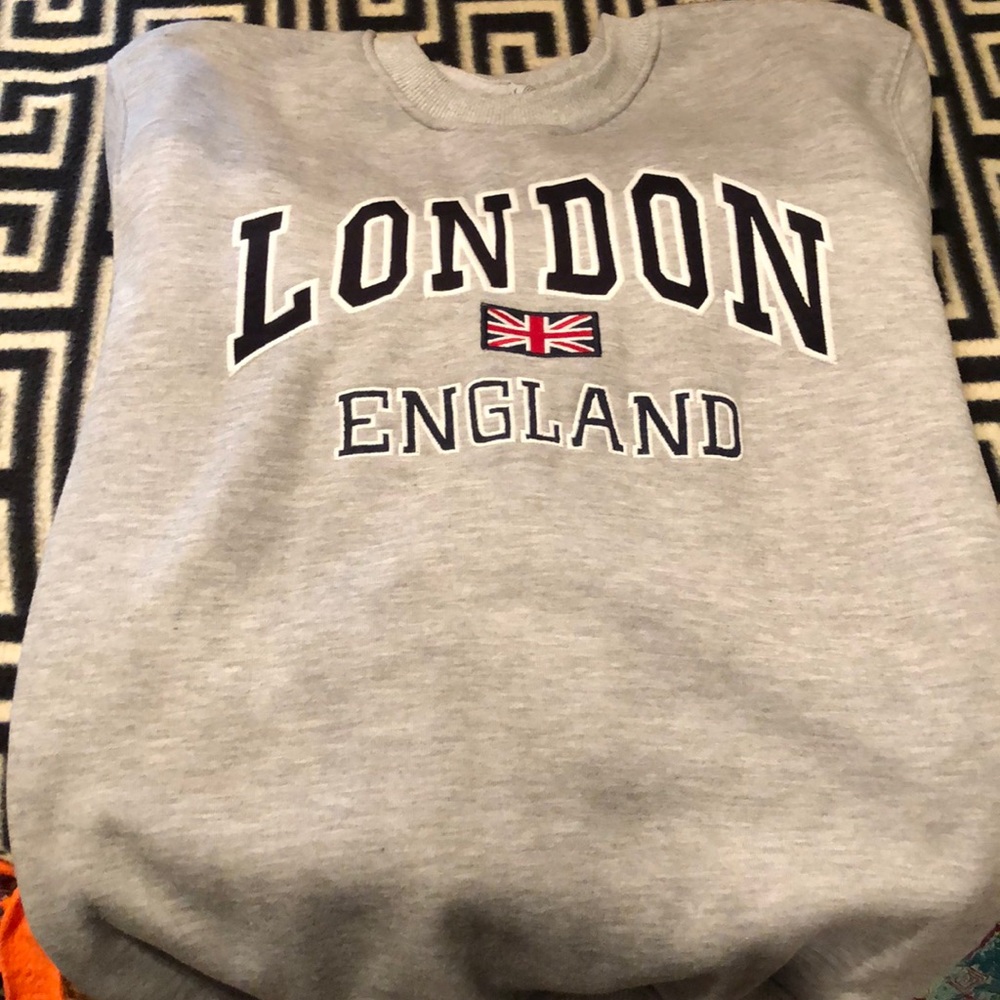 Gray London crewneck sweatshirt.